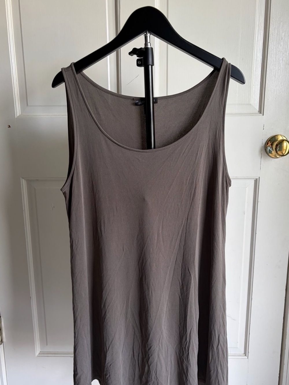 Eileen Fisher 100% Silk Tank Dress Tunic Top Women’s M Taupe Brown Sleeveless